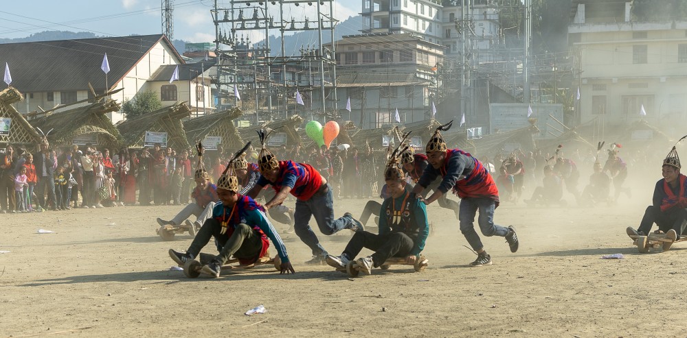 A traditional Naga Kart race at the Mini Hornbill Festival 2024 being held at Parade Ground, Tuensang Town from January 11 to 13. (Morung Photo)